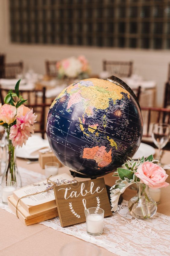 vintage navy blue globe wedding centerpiece