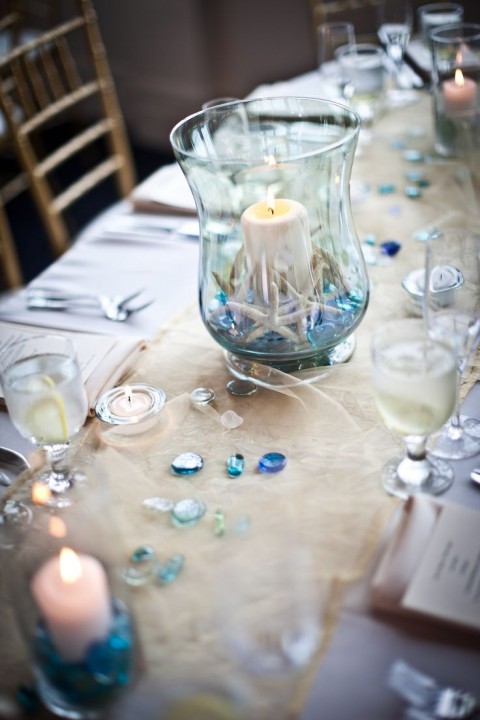 wedding beach centerpieces with candles