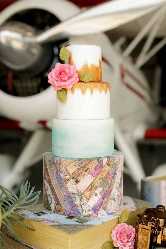 wedding cake with a little bit of a travel theme