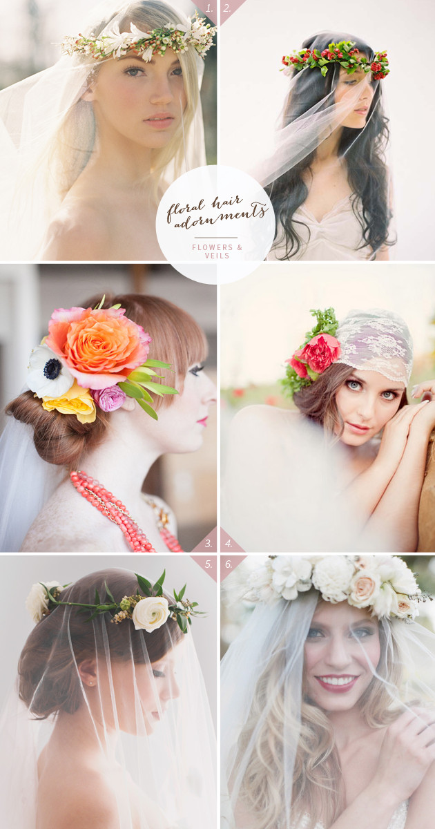 wedding hairstyle with flowers and veils