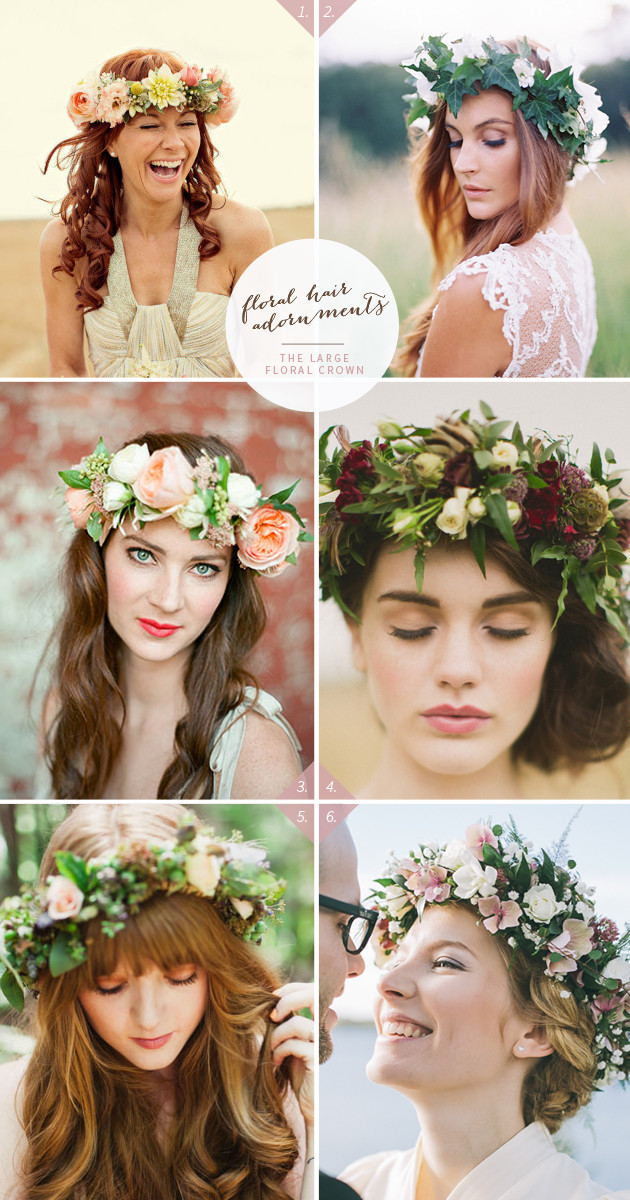 wedding hairstyle with large floral crown
