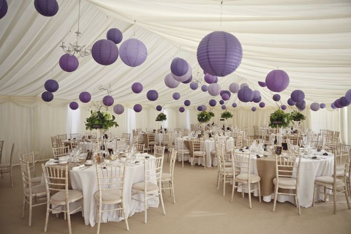 wedding marquee with purple lanterns