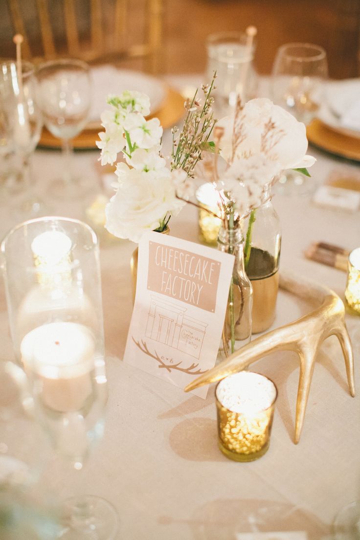 wedding table ideas-Gilded antler for a rustic tablescape