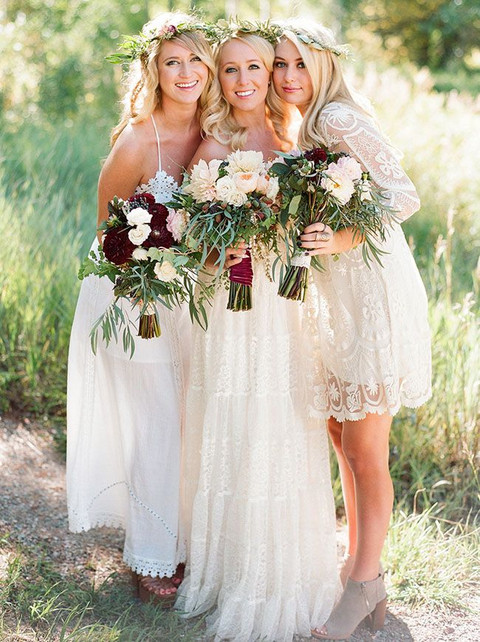 white mismatched boho dresses for bridesmaid