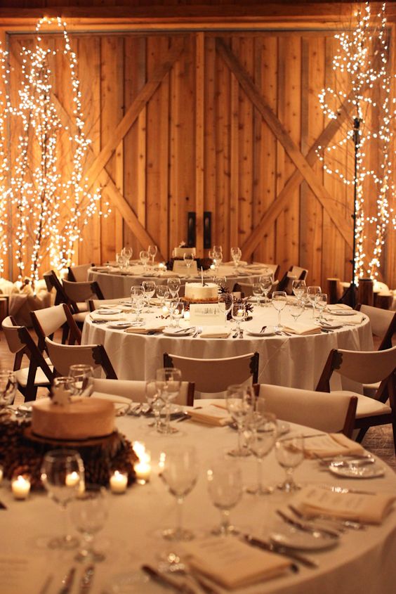 winter ranch wedding decor and food