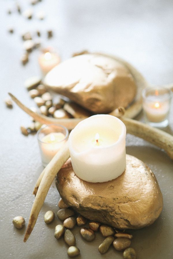 wintry gold and antler wedding centerpieces