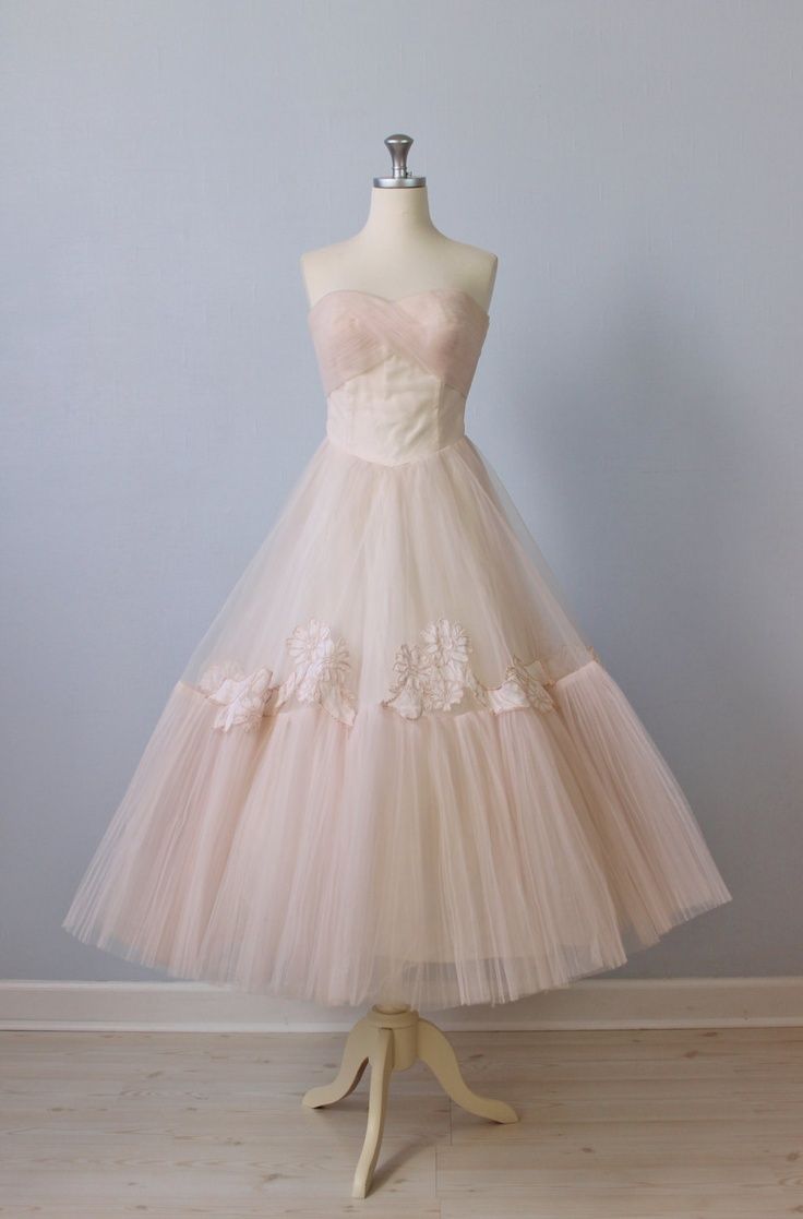 1950s Strapless Pink Tea Length Wedding ...