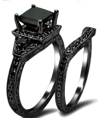20 Gorgeous Black Diamond Engagement Rings 15 2.01ct Black Princess Cut Diamond Engagement Ring Wedding Set