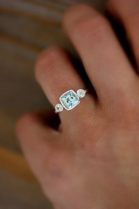 Aquamarine and White Sapphire Cushion Cut by onegarnetgirl