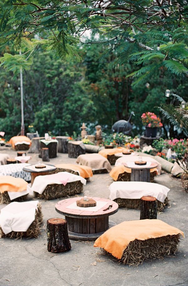 Awesome seating -- these tree stumps cut from fallen trees were used specifically for the ceremony