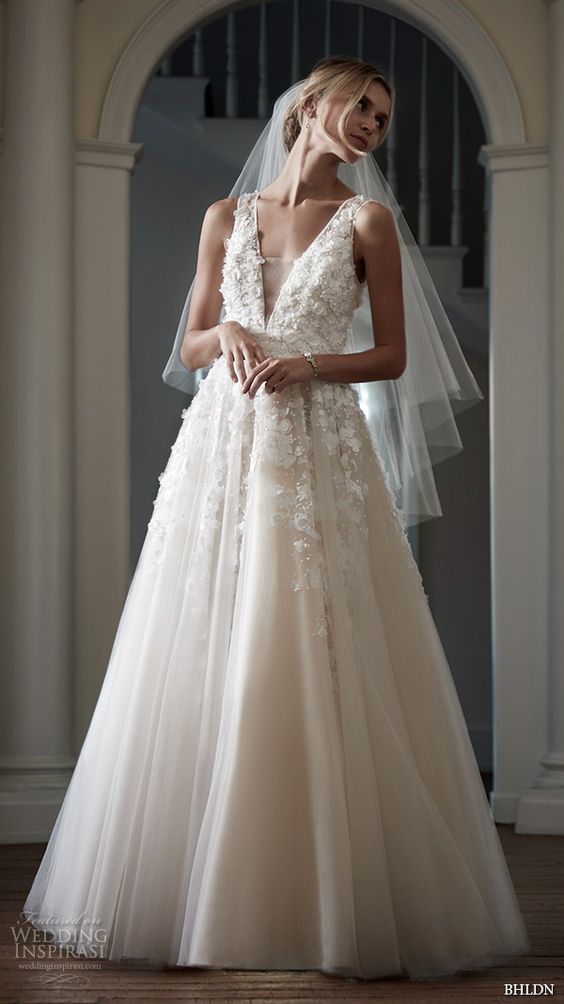 BHLDN Spring 2016 #bridal gowns stunning romantic a line ball gown wedding dress flora applique v plunging neckline style