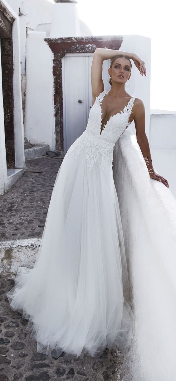 Beach Deep V neck Wedding Dress by Julie Vino