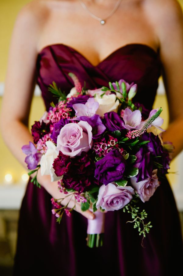 Beautiful Wedding Bouquet in Different Shades of Purple