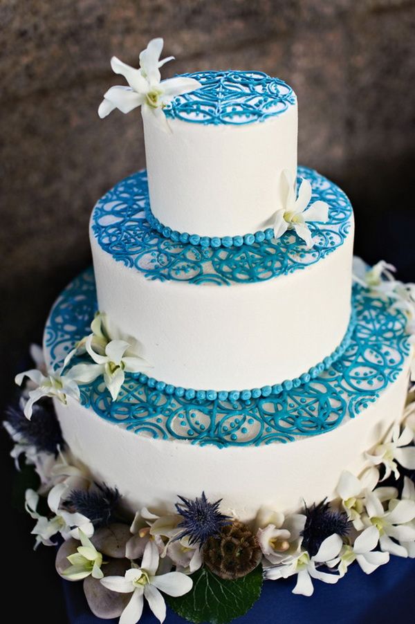 Blue Lace Wedding Cake