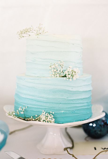 Blue Ombre Beach Wedding Cake