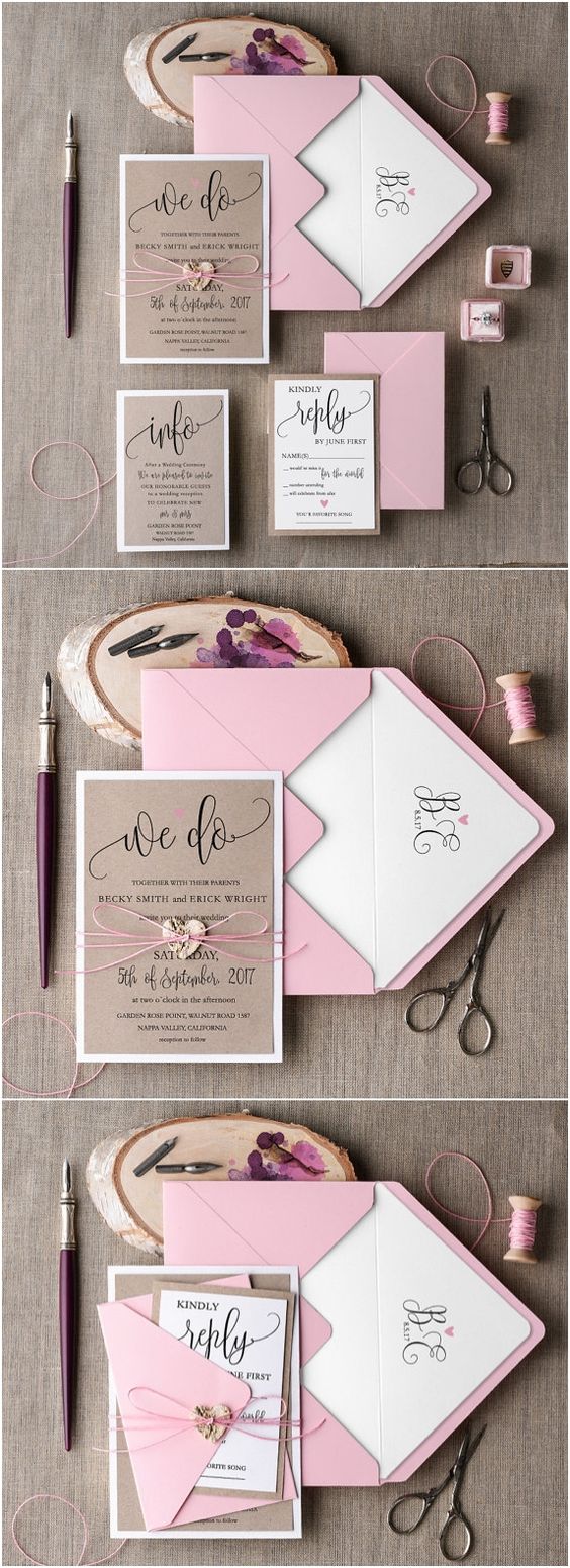 Blush Rustic Pink Wedding Invitation Suite