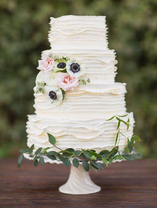 Bohemian White Wedding Cake with Anemones and Roses