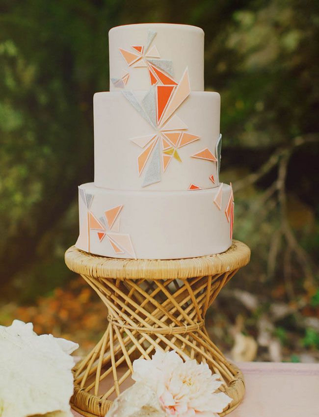 Boho wedding cake with geometric details