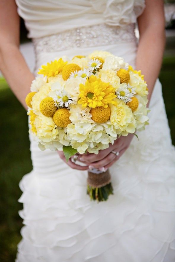 Bright Yellow Billy Balls Wedding Bouquet