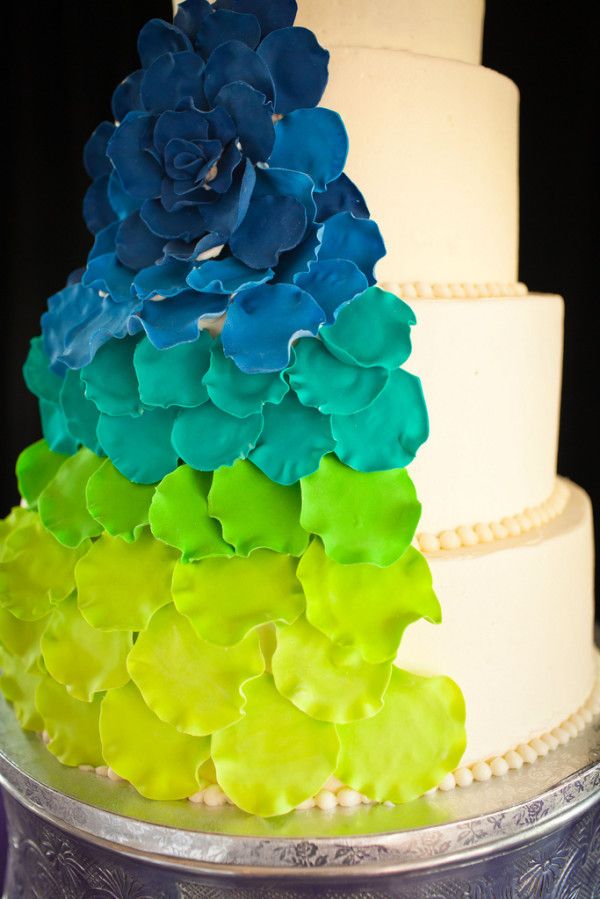 Bright blue and green gradiated wedding cake