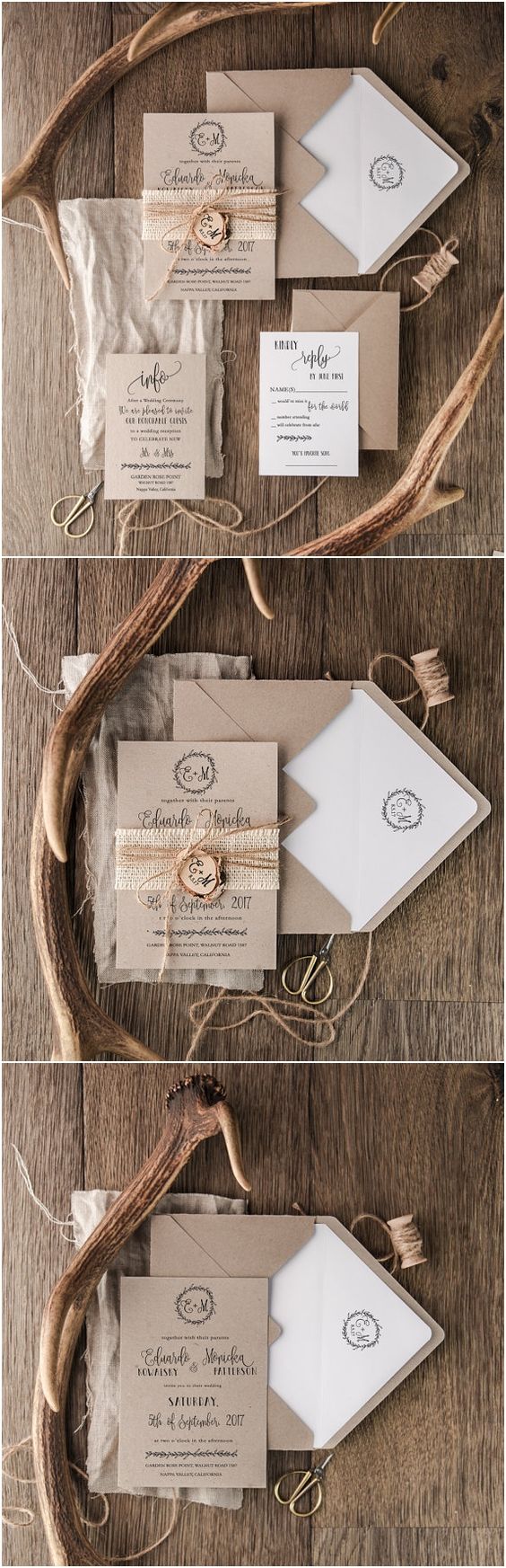 Burlap Wooden Rustic Wedding Invitation