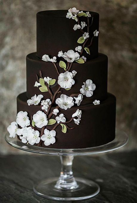 Chocolate Wedding Cake With White Flowers