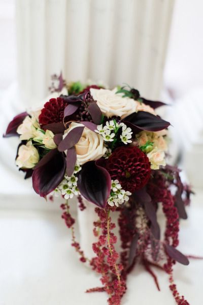 Classic Art Deco Dark Red Fall Wedding Bouquet