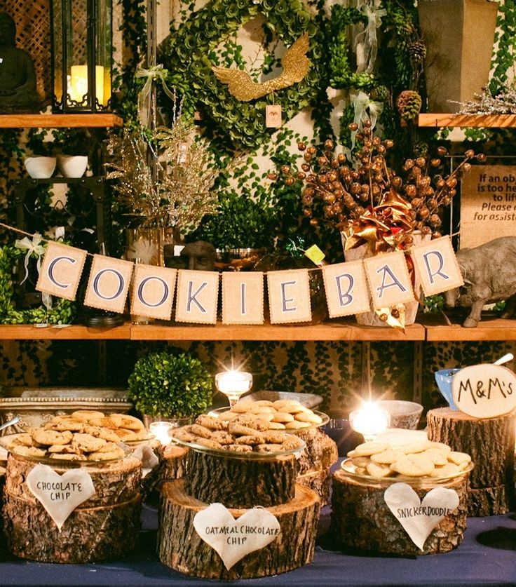 Cookie Bar at a rustic wedding reception