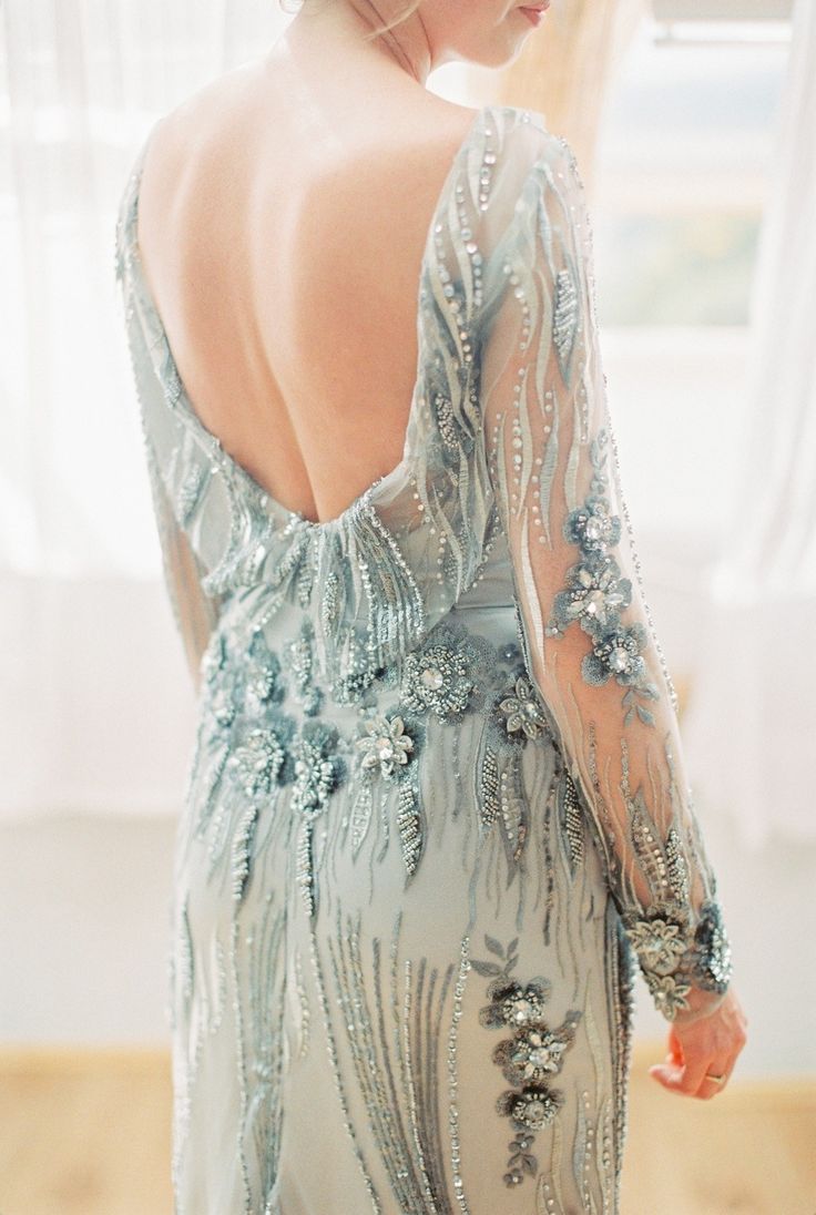 Custom silver embellished wedding dress