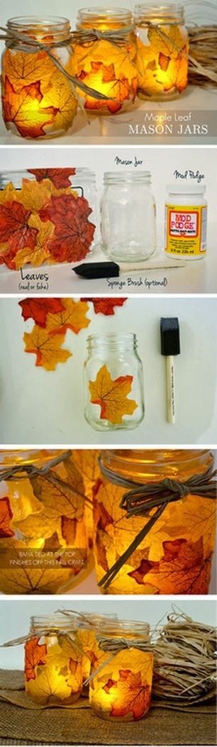 DIY Leaf Mason Jars Wedding Decor Ideas