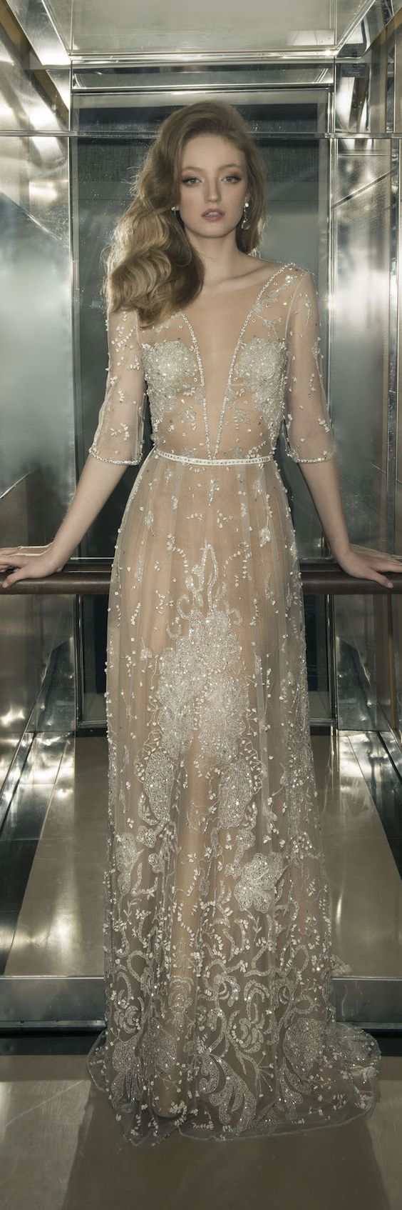 Dany Mizrachi 2016 Deep V Neck Wedding Dress with Sleeves