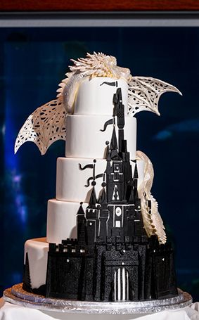 Disney Fairy Tale Black and White Wedding Cake