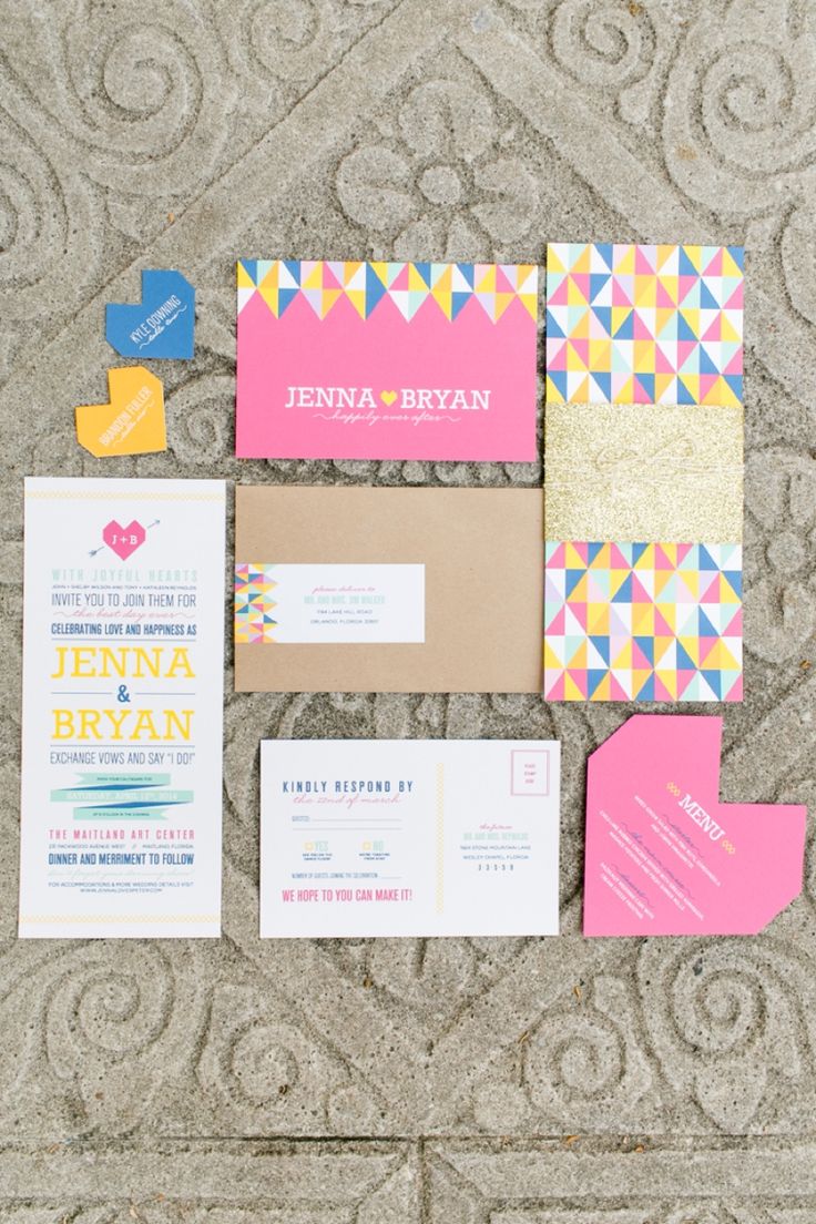 Eclectic and Colorful Geometric Wedding Invitation Suite