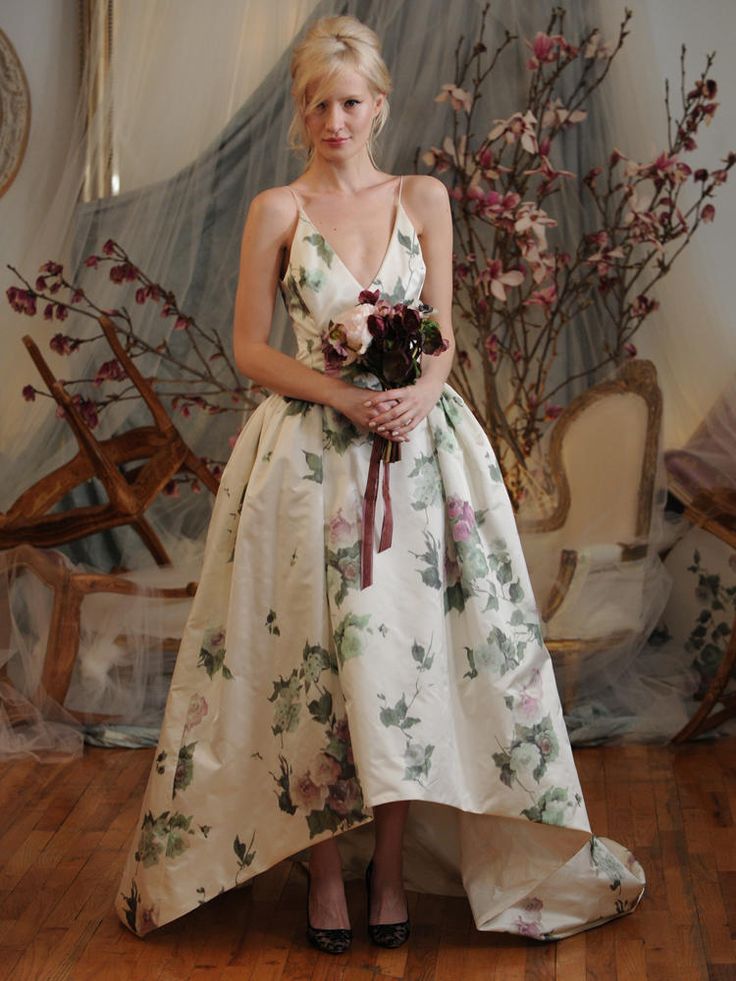 Elizabeth Fillmore rose garden satin high-low ball gown wedding dress Spring 2016