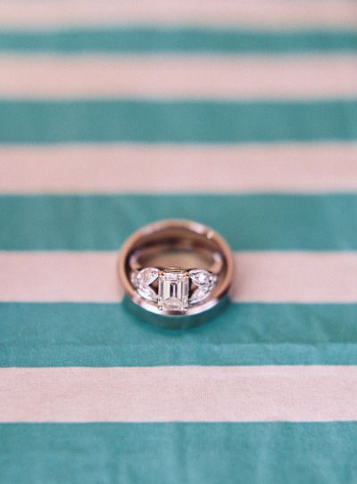 Emerald cut center and double marquise sides wedding ring