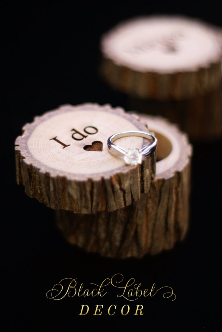 Engraved Hickory Wooden Tree Stump Ring Boxes
