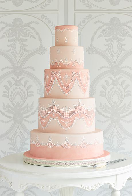 Four-Tier Vintage-Inspired Pink Lace Wedding Cake