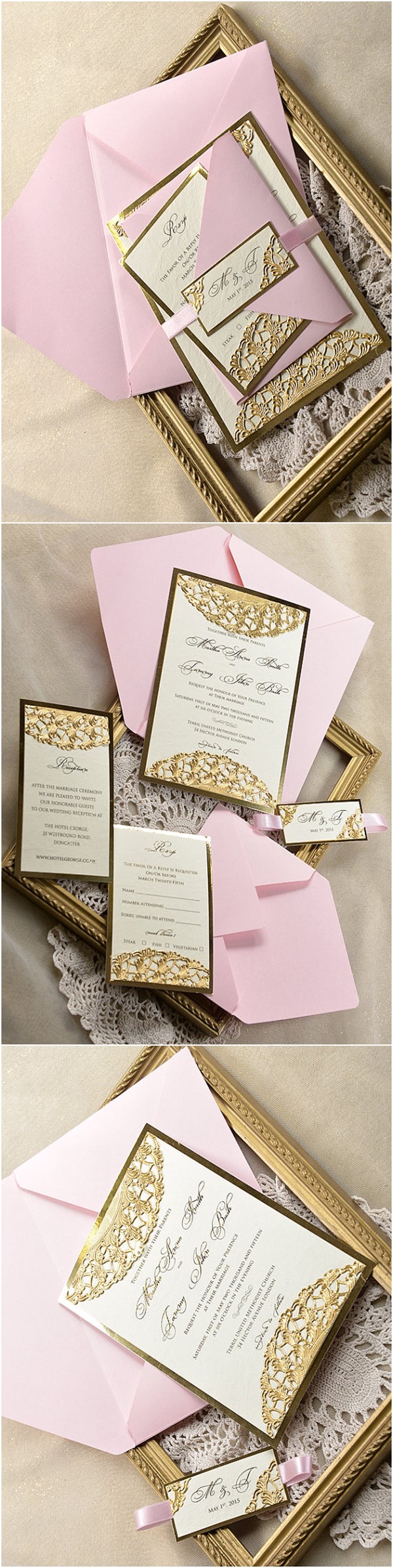 Gold and Pink Glamour Wedding Invitation