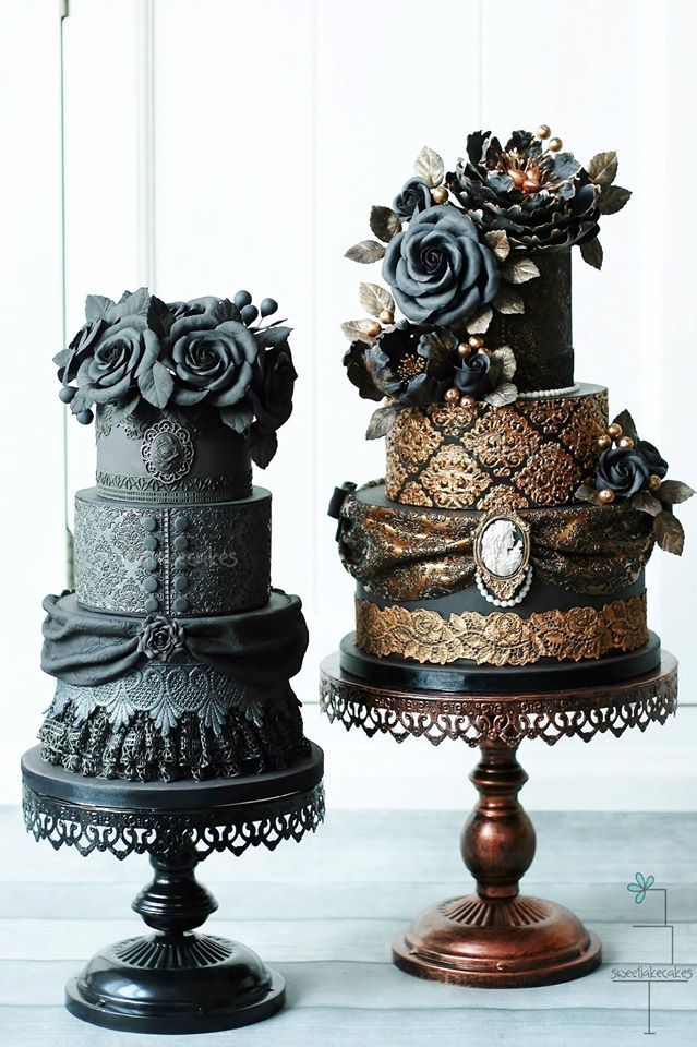 50+ Awesome and Unique Steampunk Wedding Ideas 2024 18 Gorgeous Black and Gold Wedding Cakes from Sweetlake Cakes
