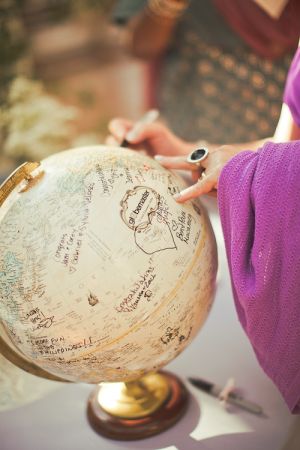 Grab a vintage globe and some sharpies – have guests write their names over either their hometowns or perhaps favorite vacation spots