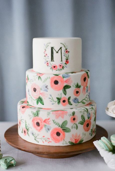 Hand-painted floral wedding cake inspired by Rifle Paper Co.