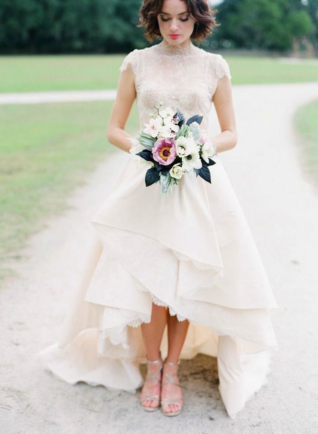 High-low hem lace wedding dress