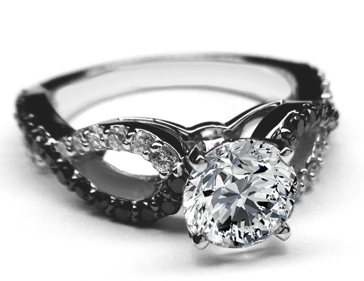 Infinity Black and White Diamond Engagement Ring in White Gold