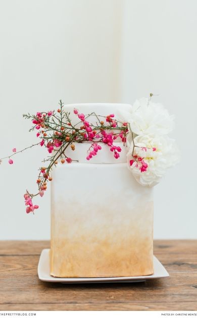 Ivory and Champagne Ombre Wedding Cake with Flower Topper