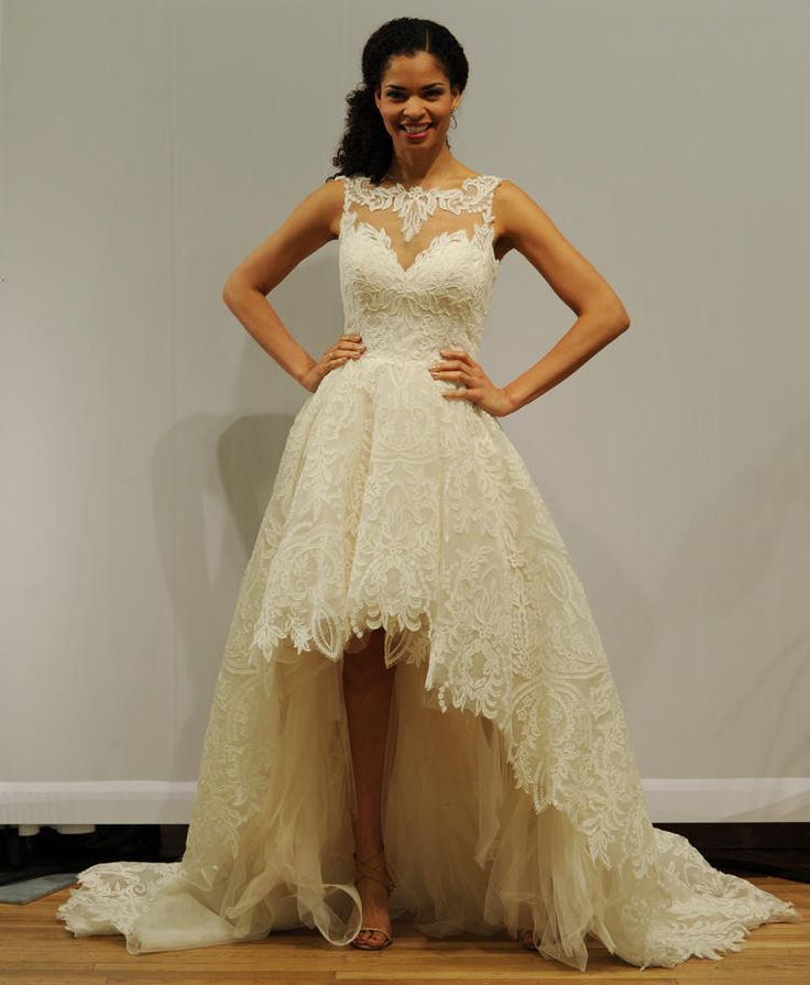 Top 25 High Low Wedding Dresses 2024 18 Justin Alexander illusion neckline beaded lace wedding dress 2016 with high-low hemline