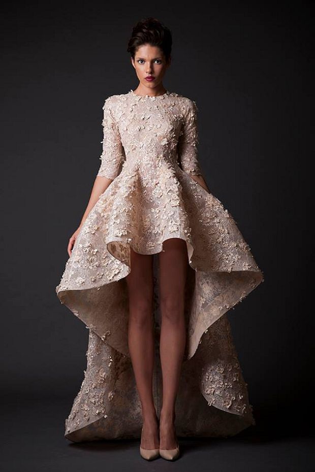 Krikor Jabotian 2015 High-low Blush Wedding Dress with Sleeves