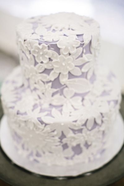 Lavender and white lace wedding cake