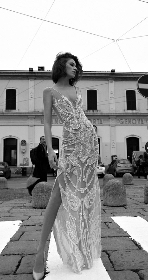 Liz Martinez Milan 2015 with beaded deco geometric pattern