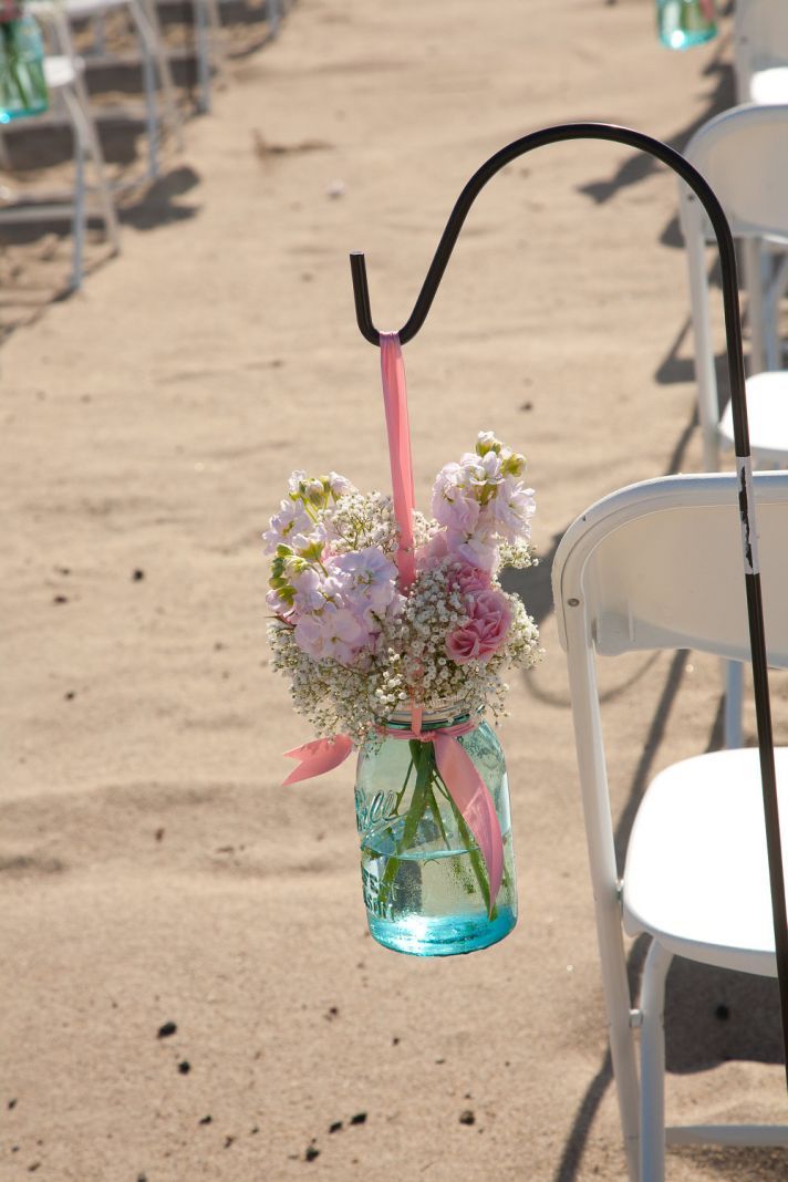 Mason Jar wedding reception decor centerpieces beach wedding