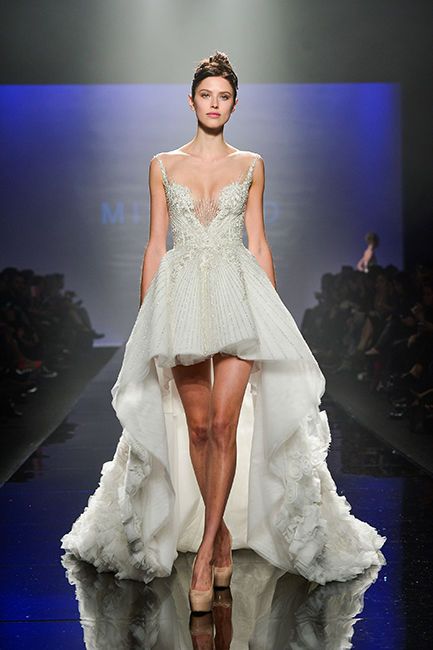 Top 25 High Low Wedding Dresses 2024 15 Mikael D Spring 2014 George Pimentel Low V-neck High-Low Wedding Dress